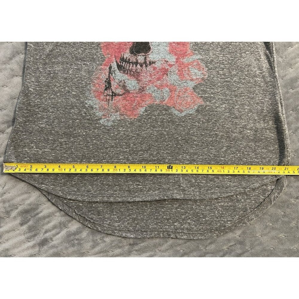 Bongo Women's Gray Sleeveless Tank w/ Floral Skull Jewels 1X High Low Pink Black - Picture 4 of 12